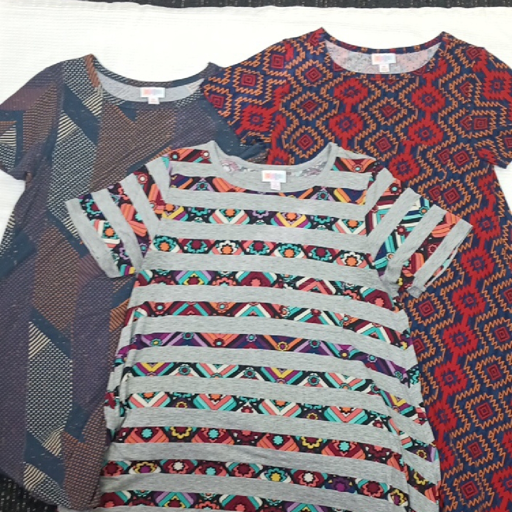 LuLaRoo Womens Bundle Of 3 Carly Hi Lo Short Sleeve Midi Swing Dresses sz XS - S